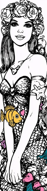 Free mermaid bookmark with a colorable mermaid on a white theme